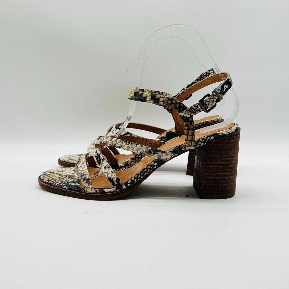 Madewell Womens 7.5 Gray Leather Snake Print Block Heel Strappy Shoes EUC - Picture 4 of 12